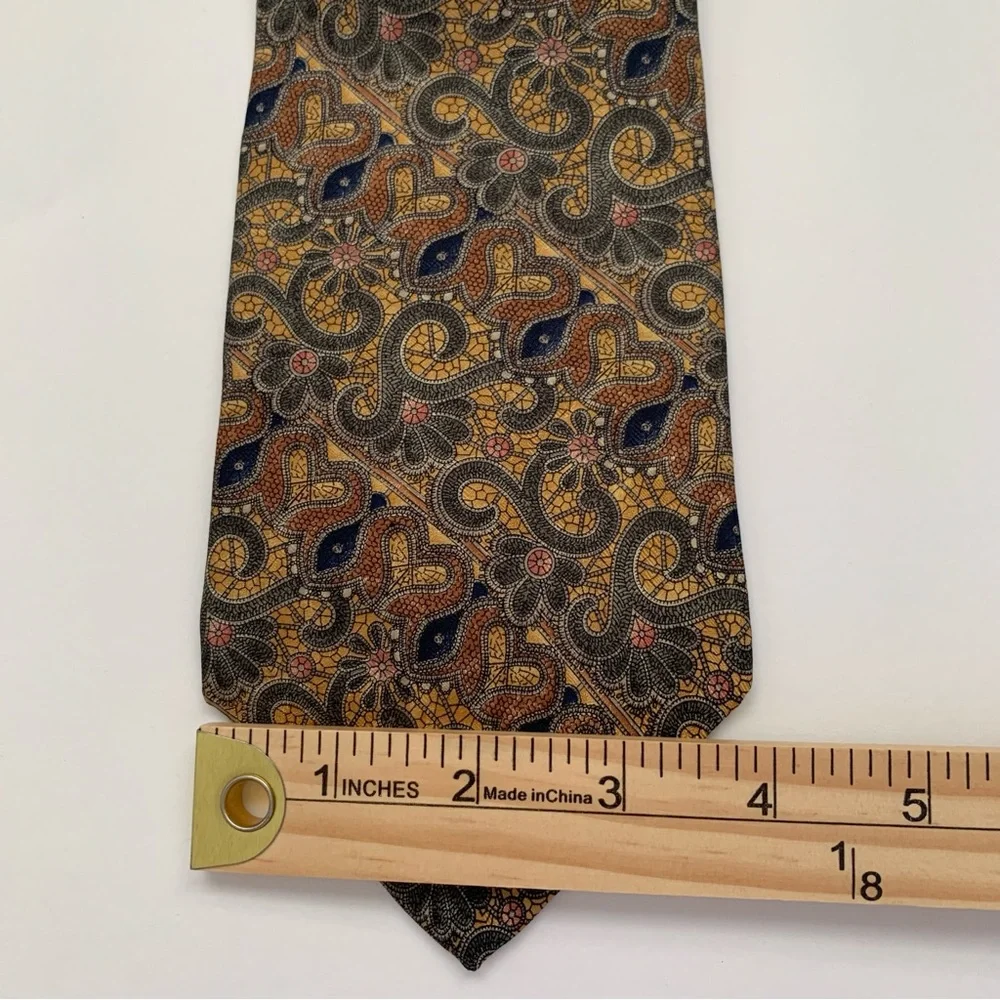 Stafford Tie Men's‎ 100% Silk Geometric Brown Yellow Green 4.00